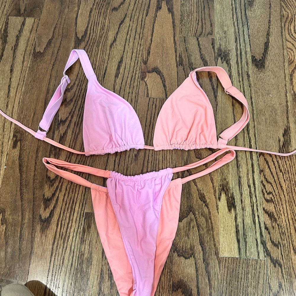 Two-Tone Pink Triangle Bikini Set